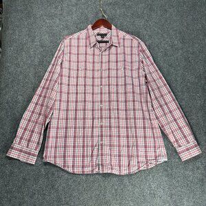 Banana Republic  Shirt Mens XL Raspberry Plaid Cotton Button Up Pockets